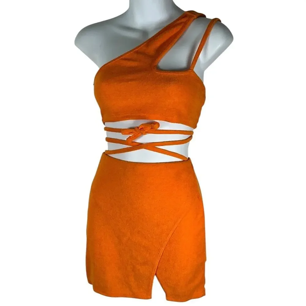 Made In The UK Two Piece Set One Shoulder Crop Skirt Y2K Vacation Beach Resort